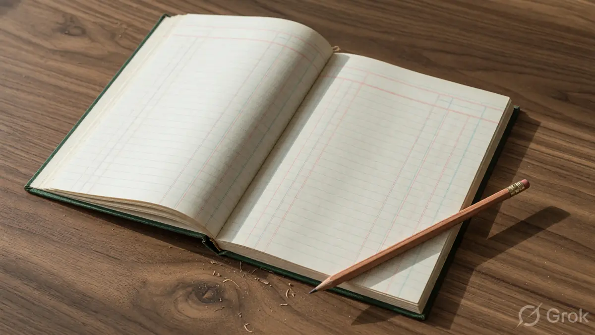 A plain paper ledger and a pencil beside unused rummy cards