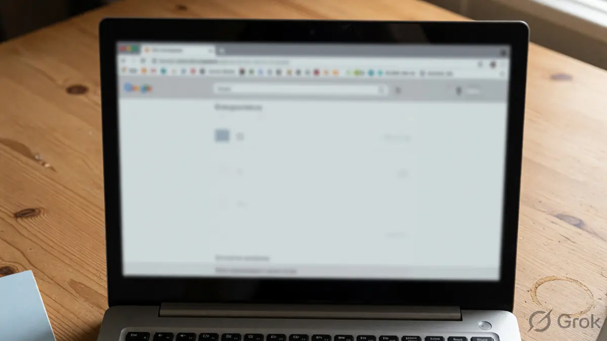A quiet browser desk with a closed laptop and unmarked cards