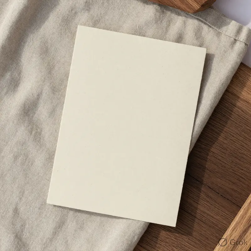 A blank card and a pencil on walnut beside a short rummy stack